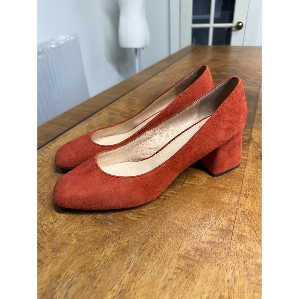 J. Crew Women's 9 Made in Italy Martina Red Orange Suede Block Heels Retro Chic